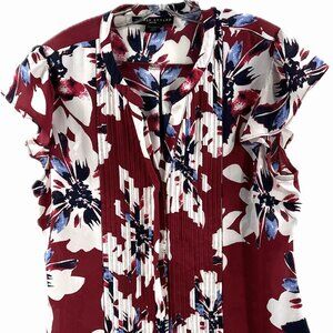 Simply Styled Women Blouse Red Blue Cream Button Front V-Neck Petite Size Small